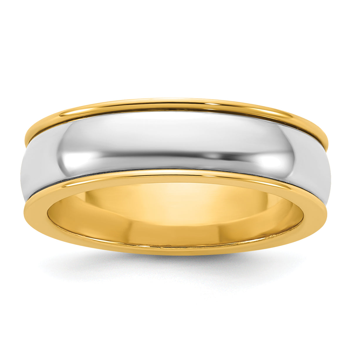 14k Two-Tone Y/W 6mm Half Round Wedding Band Size 13.5