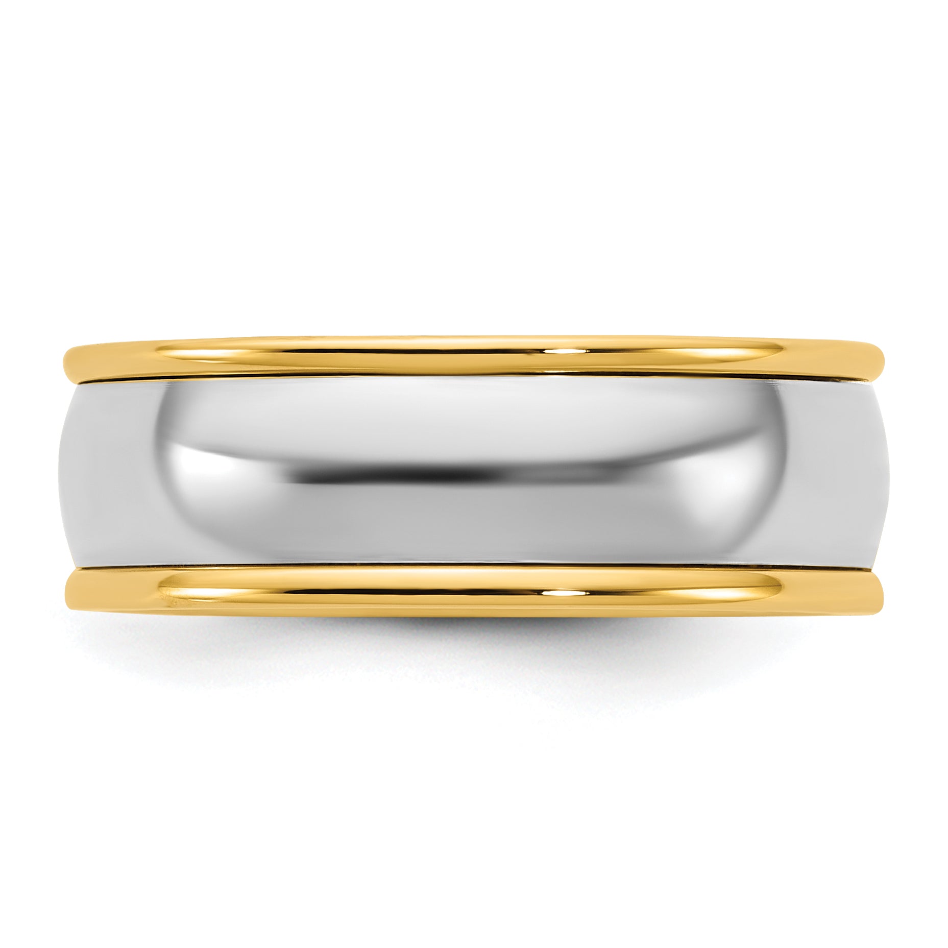 14k Two-Tone Y/W 7mm Half Round Wedding Band Size 13.5
