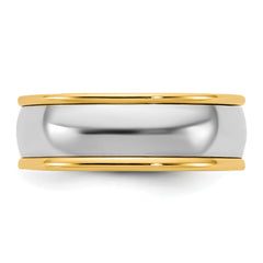 14k Two-Tone Y/W 7mm Half Round Wedding Band Size 13.5