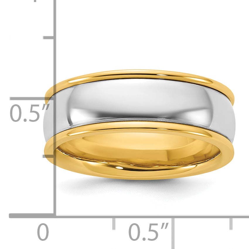 14k Two-Tone Y/W 7mm Half Round Wedding Band Size 13.5