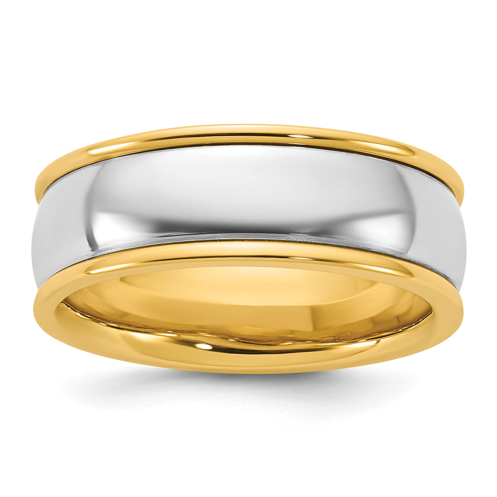 14k Two-Tone Yellow and White 7mm Half Round Wedding Band