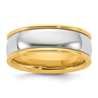 14k Two-Tone Yellow and White 7mm Half Round Wedding Band