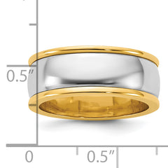 14k Two-Tone Y/W 8mm Half Round Wedding Band Size 13.5