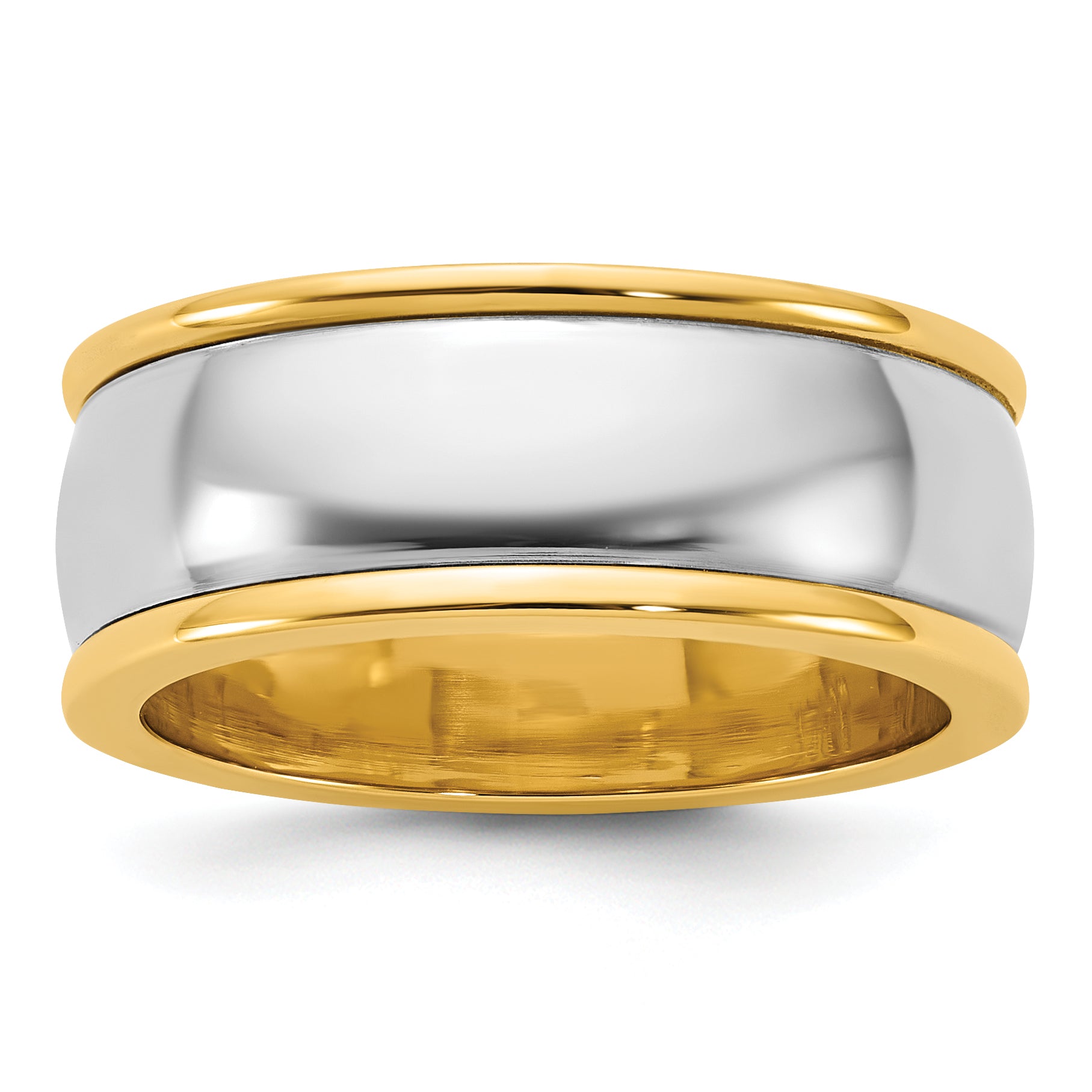14k Two-Tone Y/W 8mm Half Round Wedding Band Size 13.5