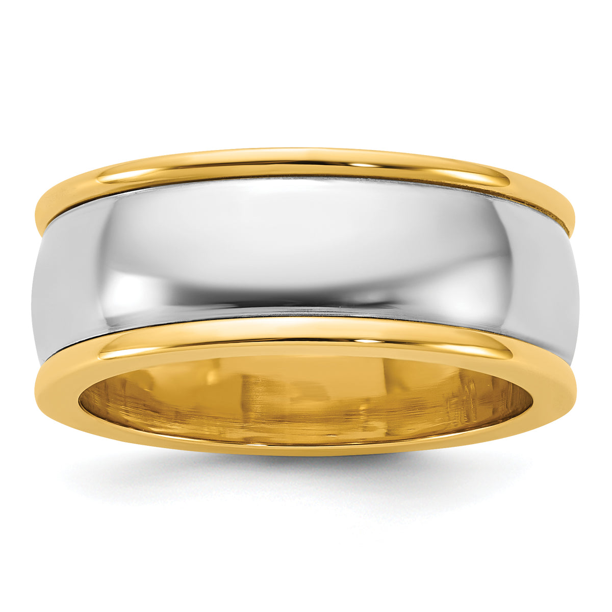 14k Two-Tone Y/W 8mm Half Round Wedding Band Size 13.5