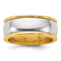 14k Two-Tone Y/W 8mm Half Round Wedding Band Size 13.5