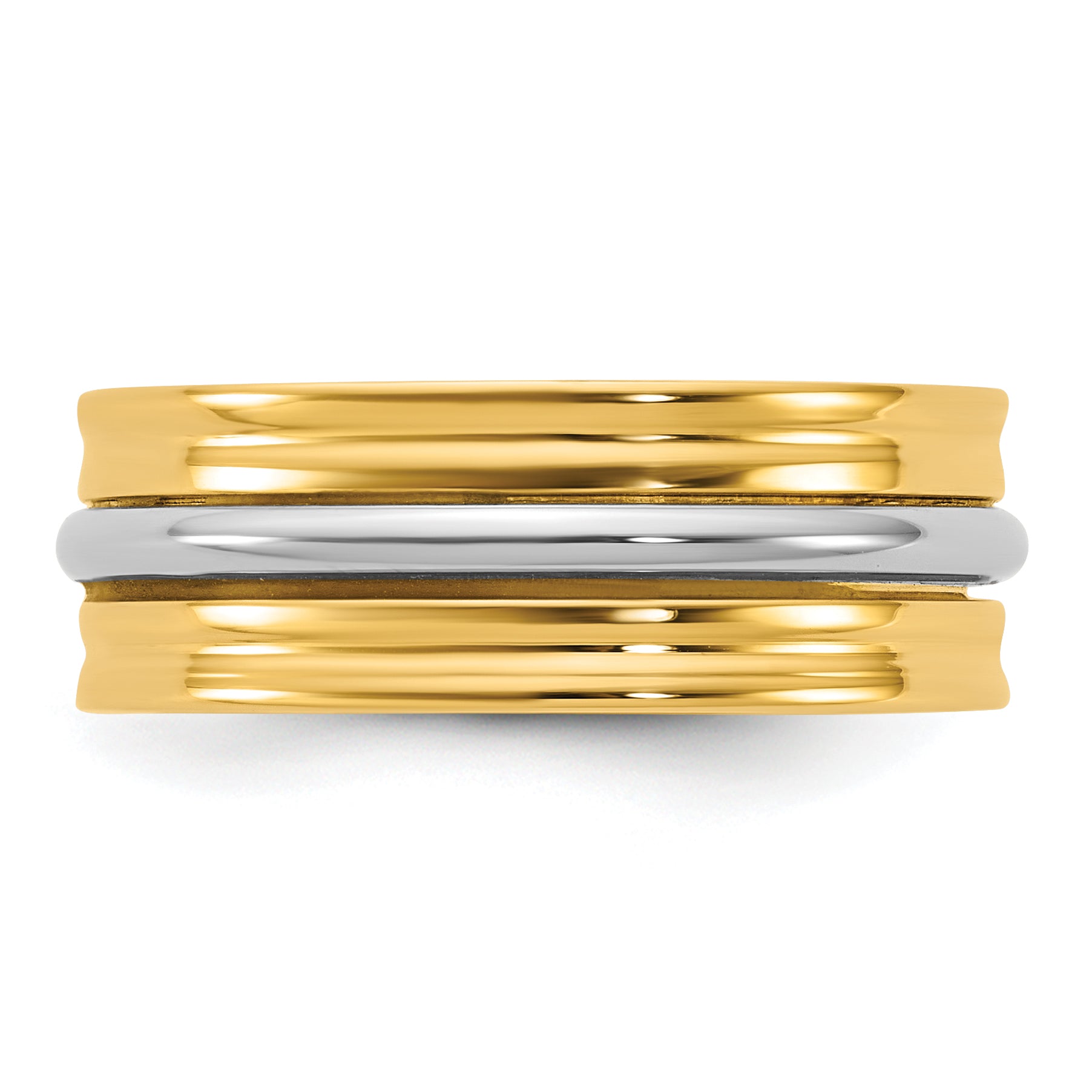 14k Two-Tone Yellow and White 7mm Single Banded Wedding Band