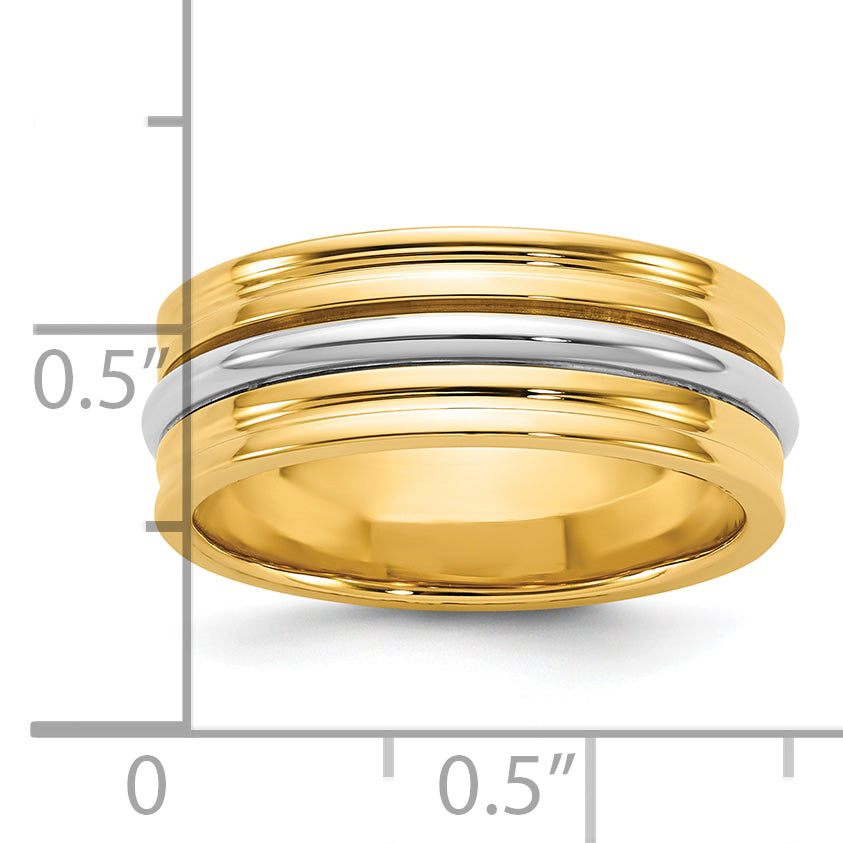 14k Two-Tone Yellow and White 7mm Single Banded Wedding Band
