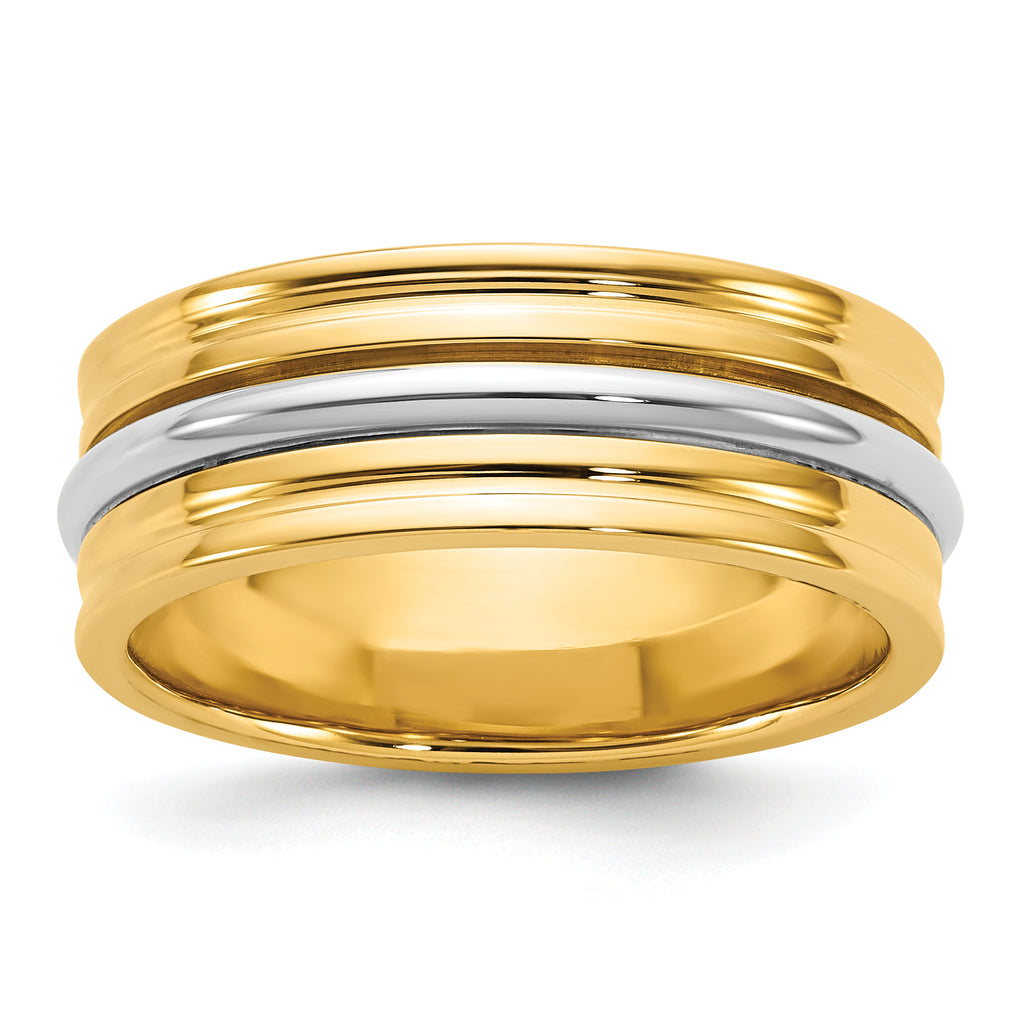 14k Two-Tone Yellow and White 7mm Single Banded Wedding Band