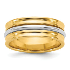 14k Two-Tone Y/W 7mm Single Banded Wedding Band Size 13.5