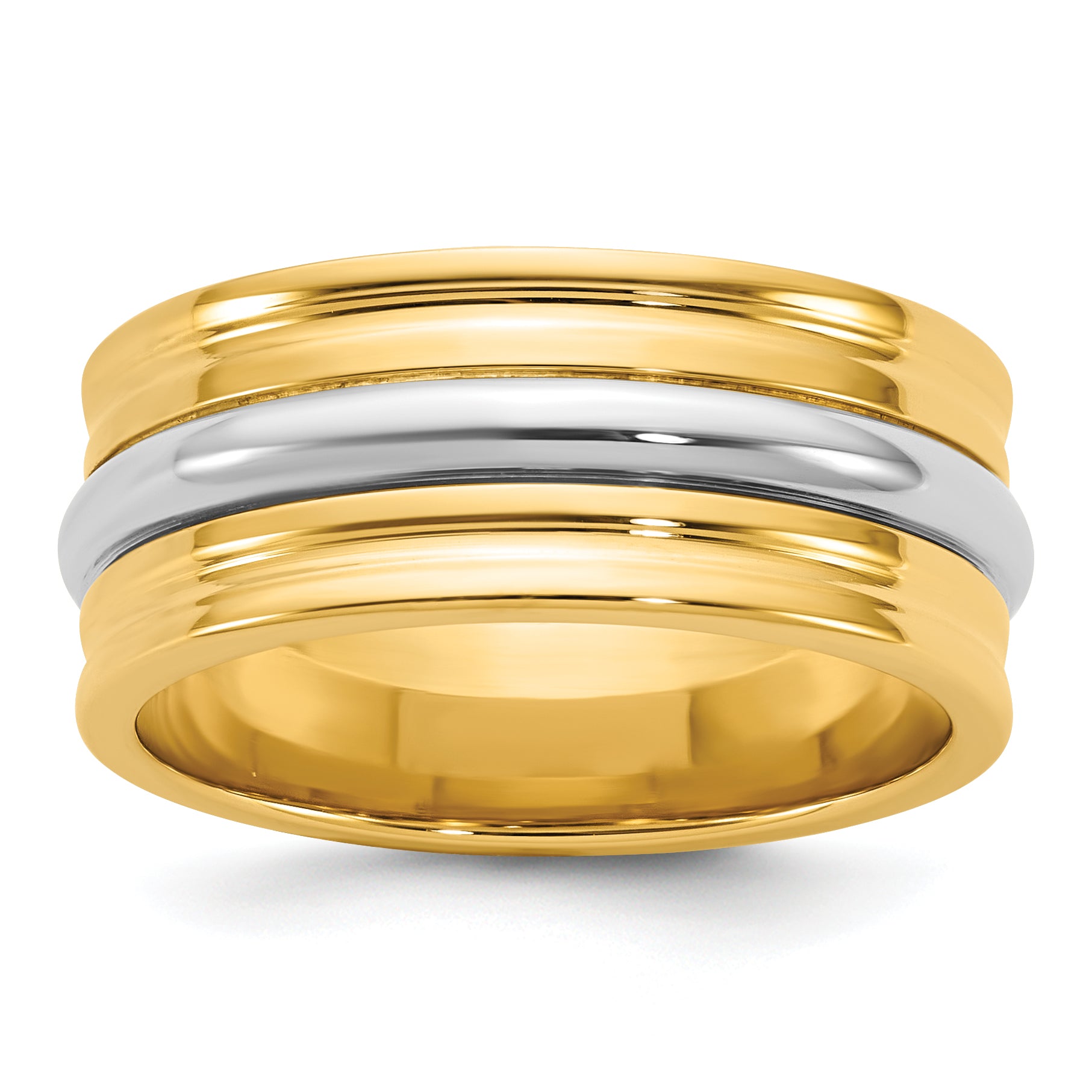 14k Two-Tone Y/W 8mm Single Banded Wedding Band Size 13.5