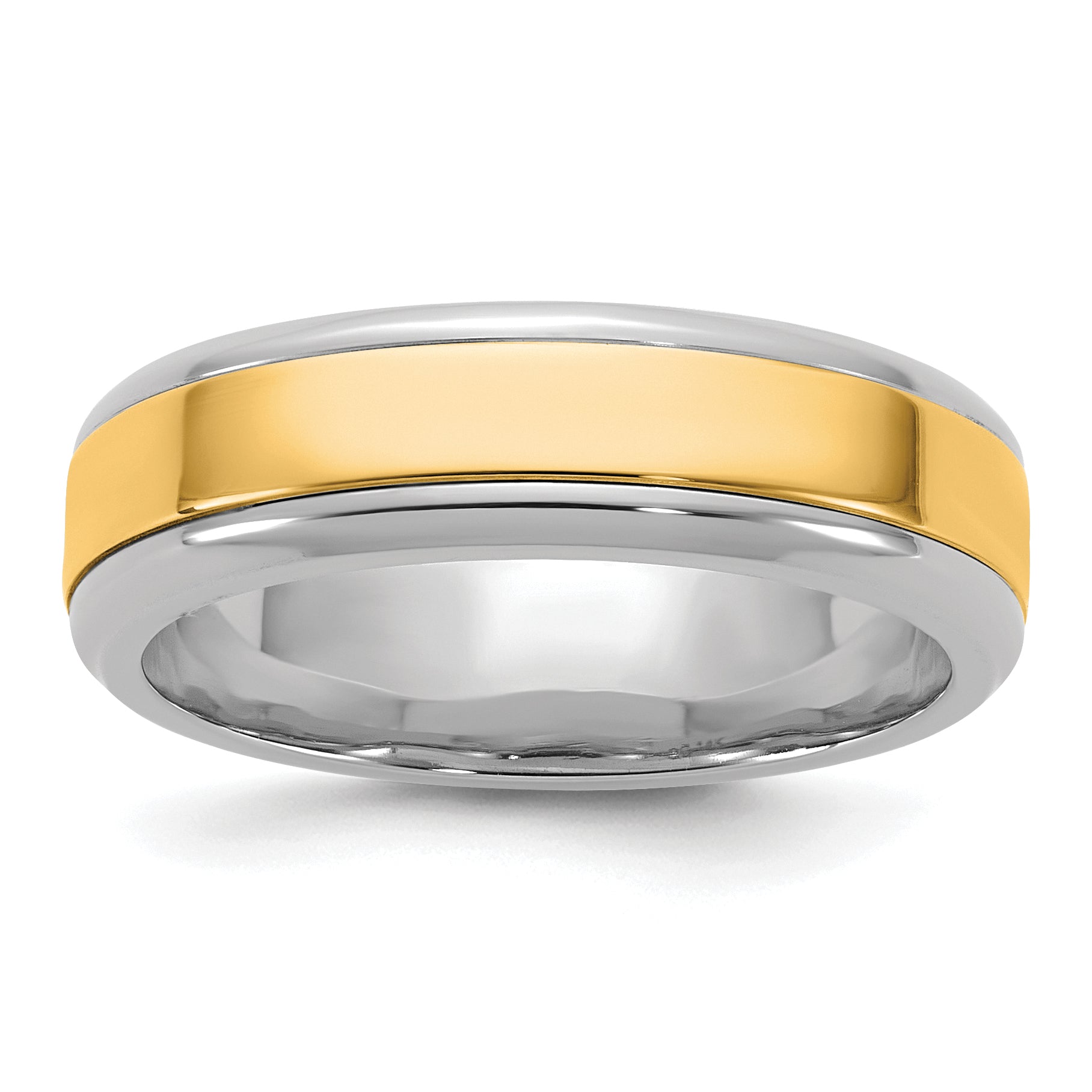 14k Two-Tone W/Y 6mm Beveled Edge Wedding Band Size 9.5 Main image