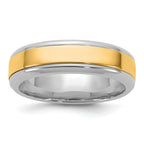 14k Two-Tone W/Y 6mm Beveled Edge Wedding Band Size 9.5