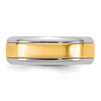 14k Two-Tone White and Yellow Gold 7mm Beveled Edge Wedding Band