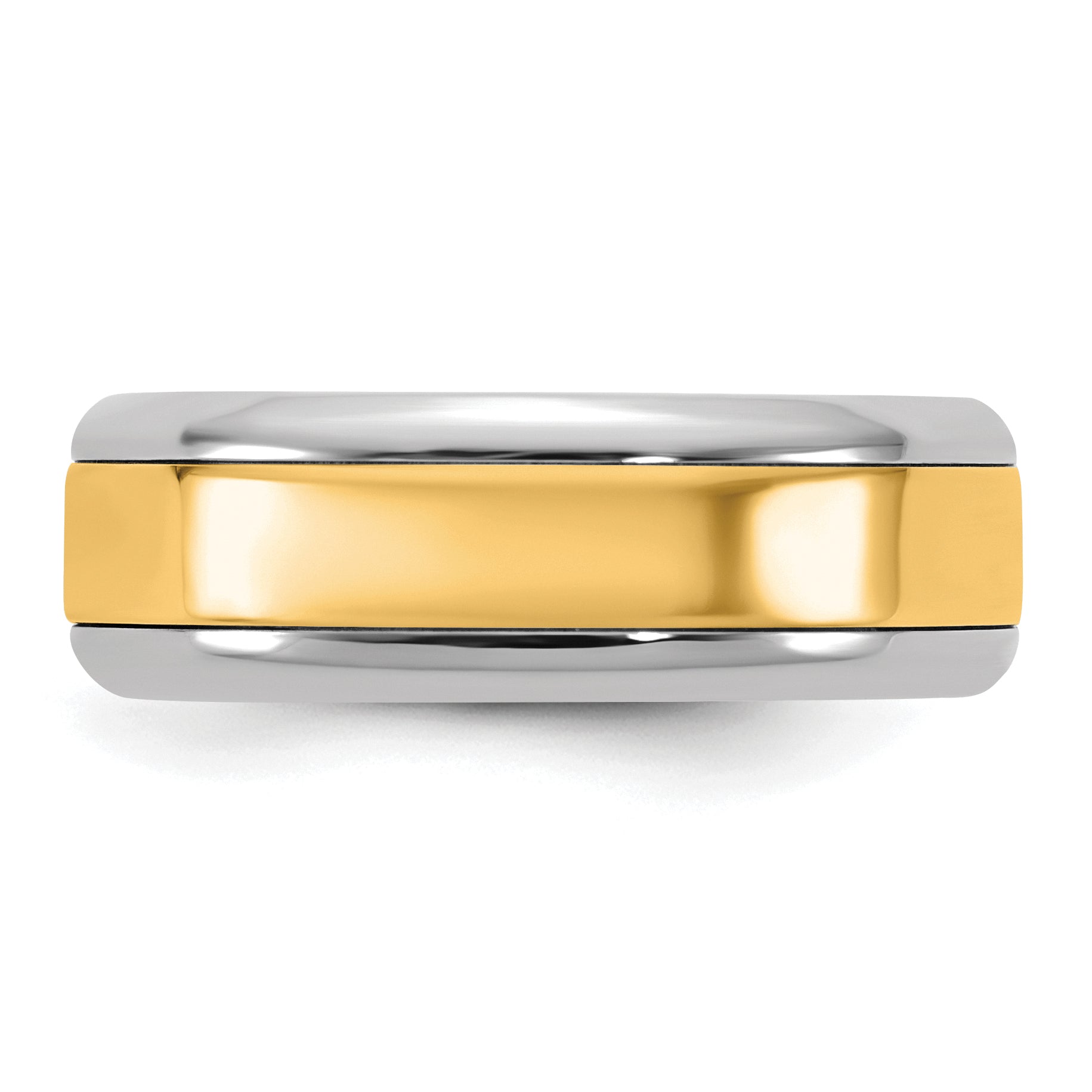 14k Two-Tone White and Yellow Gold 7mm Beveled Edge Wedding Band