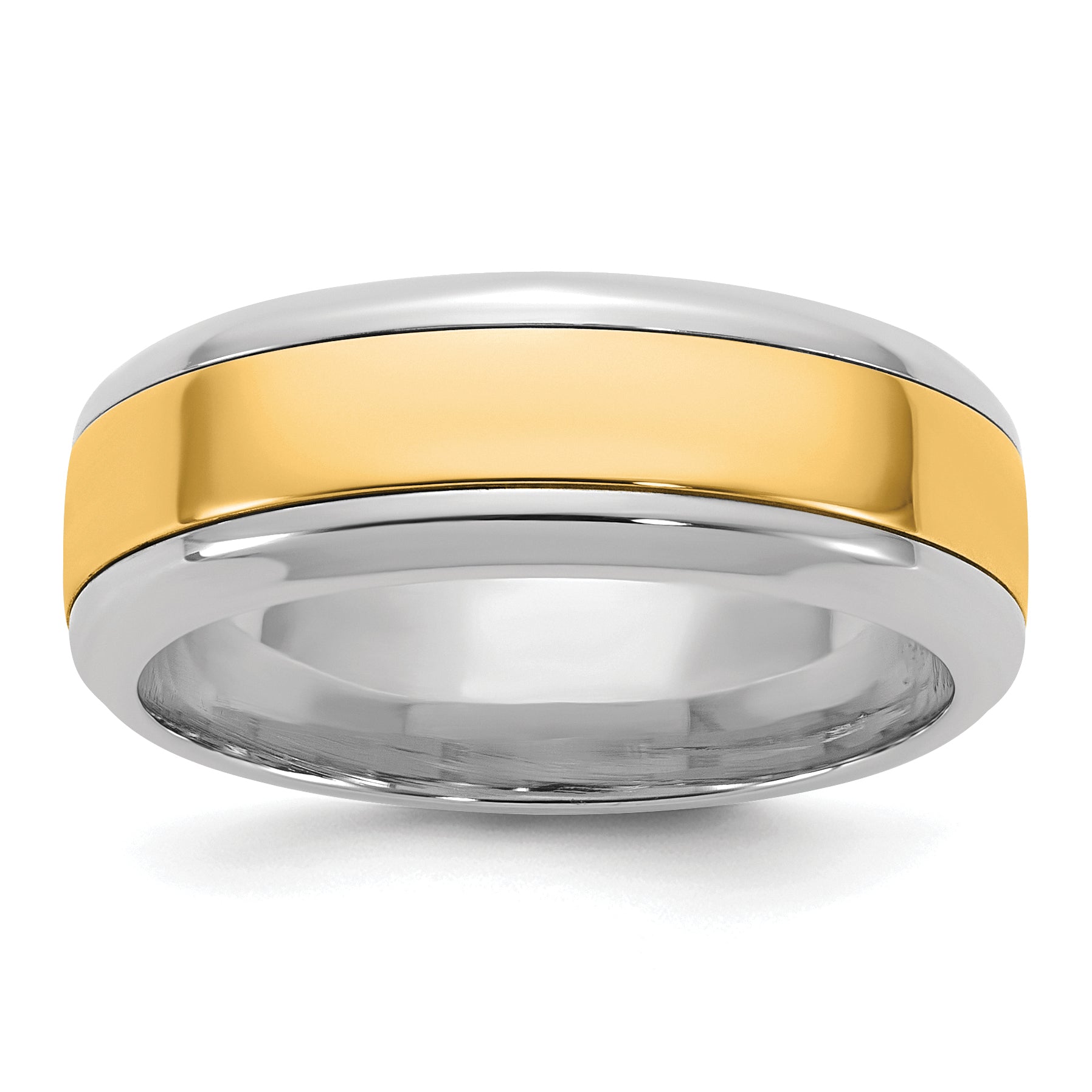 14k Two-Tone White and Yellow Gold 7mm Beveled Edge Wedding Band Main image