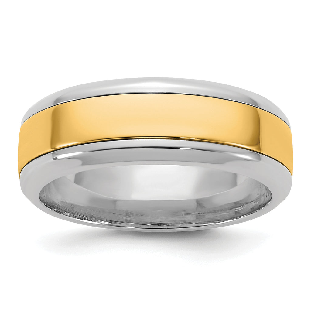14k Two-Tone White and Yellow Gold 7mm Beveled Edge Wedding Band