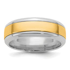 14k Two-Tone White and Yellow Gold 7mm Beveled Edge Wedding Band
