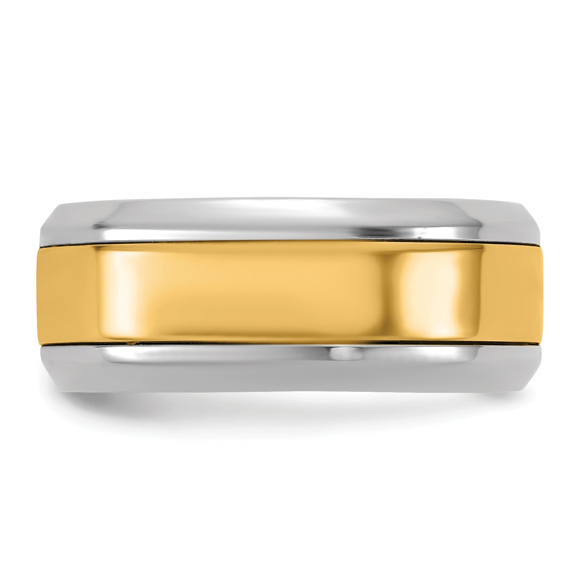 14k Two-Tone W/Y 8mm Beveled Edge Wedding Band Size 9.5
