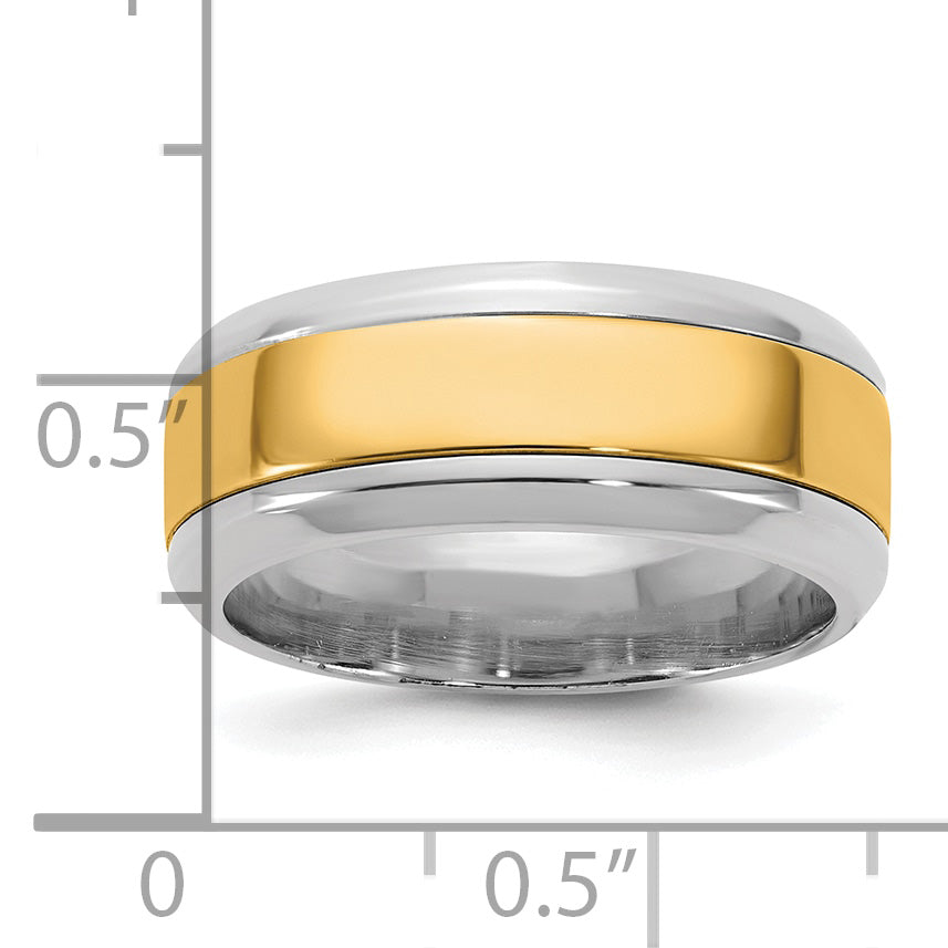 14k Two-Tone White and Yellow Gold 8mm Beveled Edge Wedding Band