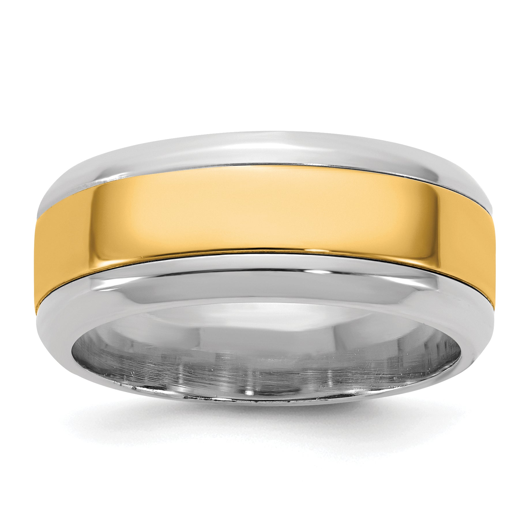 14k Two-Tone W/Y 8mm Beveled Edge Wedding Band Size 9.5