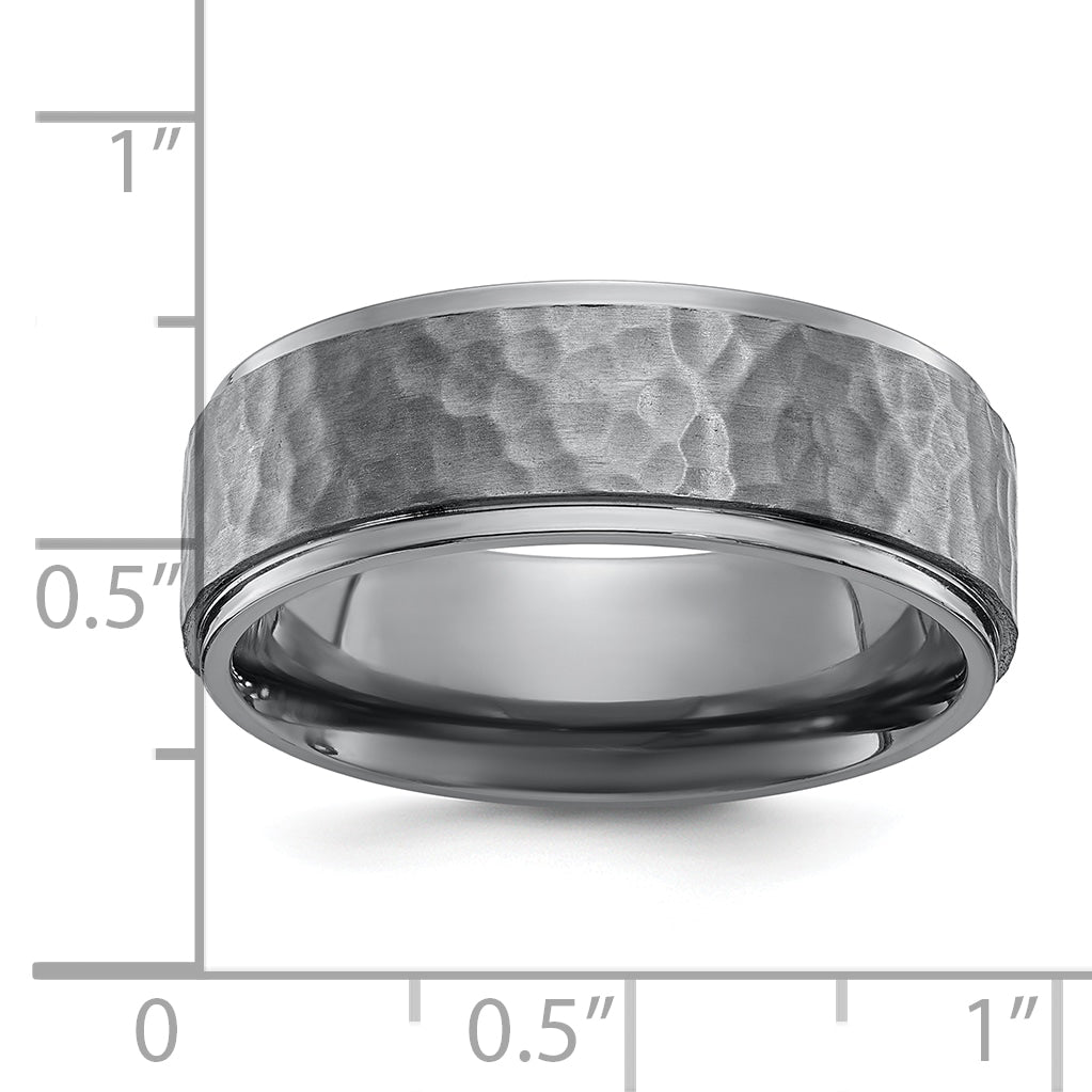 Chisel Tantalum Brushed and Polished Hammered Center 8mm Beveled Edge Band