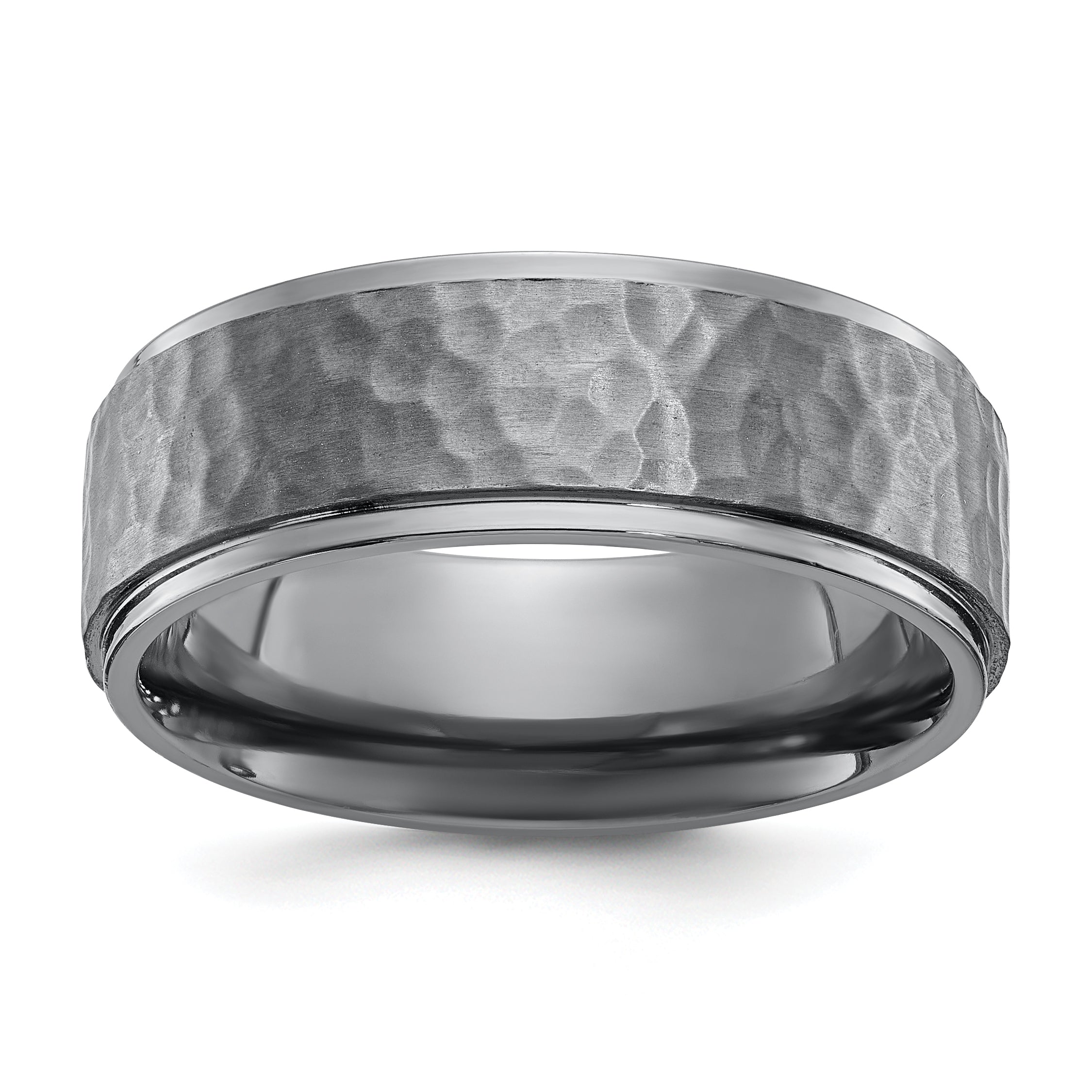Chisel Tantalum Brushed and Polished Hammered Center 8mm Beveled Edge Band