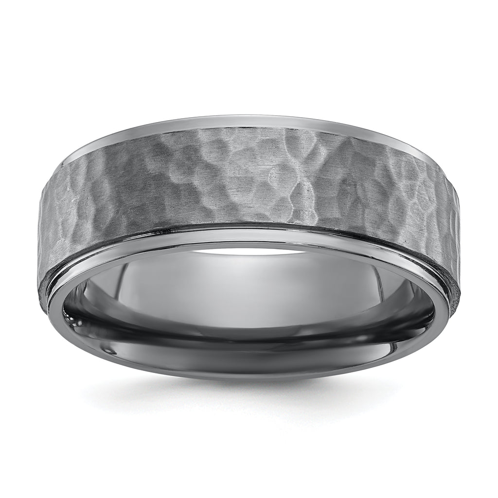 Chisel Tantalum Brushed and Polished Hammered Center 8mm Beveled Edge Band