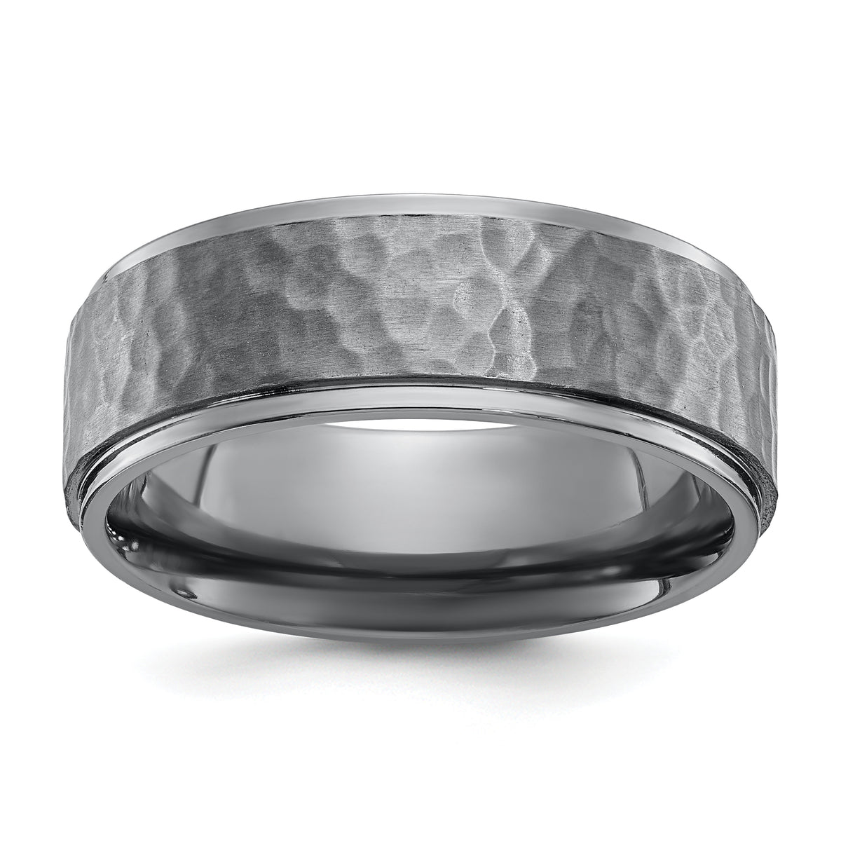 Chisel Tantalum Brushed and Polished Hammered Center 8mm Beveled Edge Band
