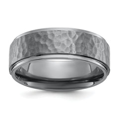 Chisel Tantalum Brushed and Polished Hammered Center 8mm Beveled Edge Band