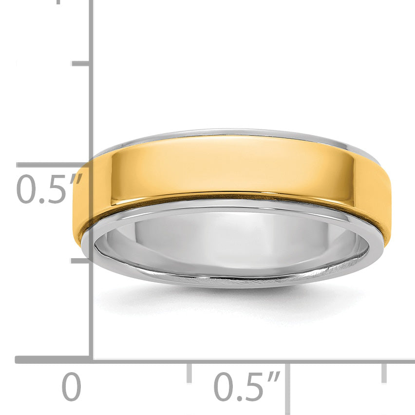 14k Two-Tone White and Yellow Gold 6mm Step Edge Wedding Band