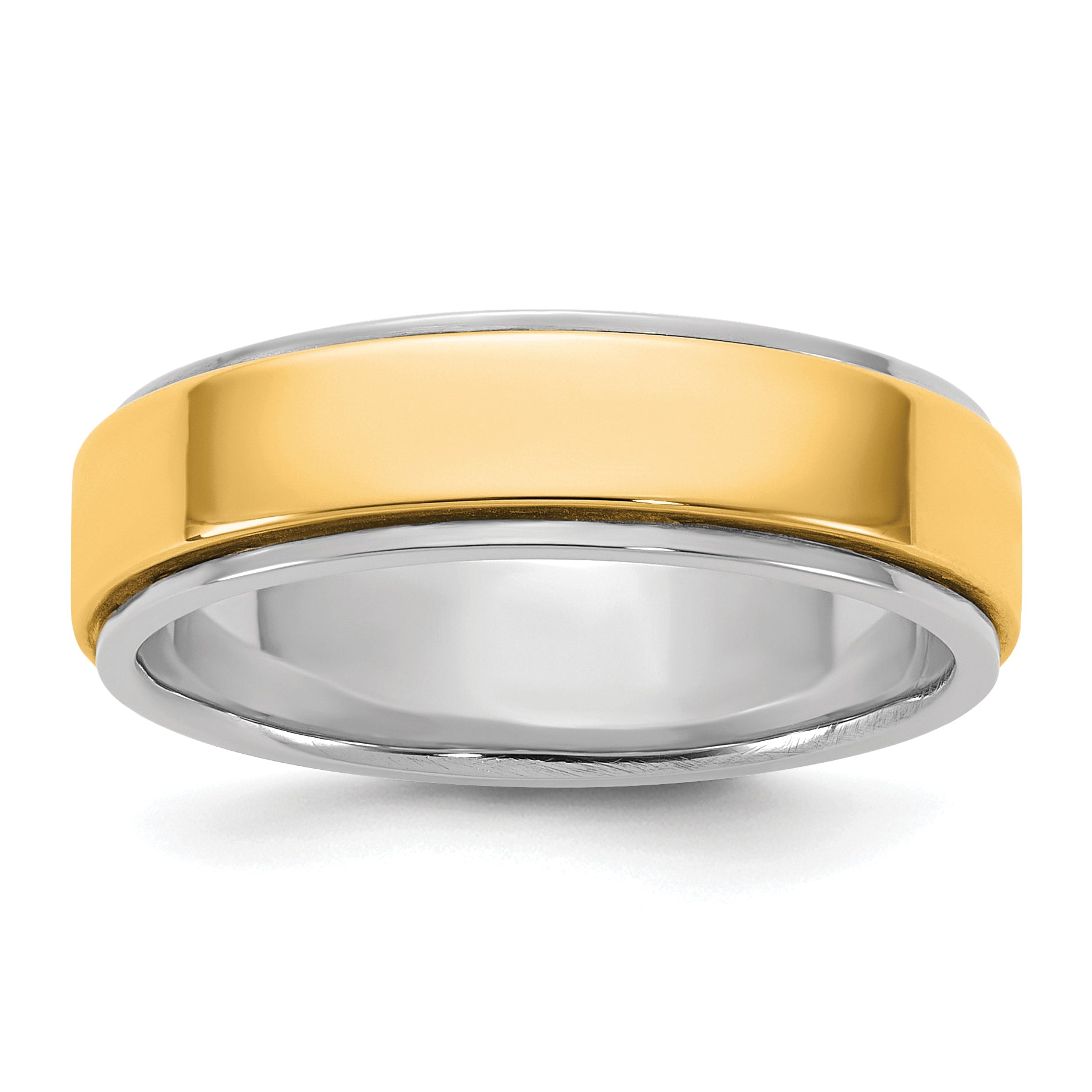 14k Two-Tone White and Yellow Gold 6mm Step Edge Wedding Band