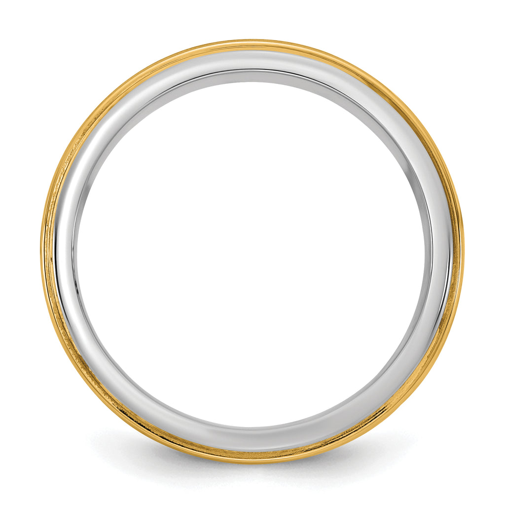 14k Two-Tone White and Yellow Gold 7mm Step Edge Wedding Band