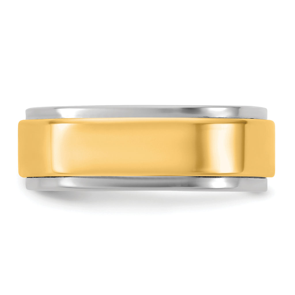 14k Two-Tone White and Yellow Gold 7mm Step Edge Wedding Band