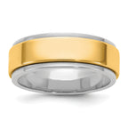 14k Two-Tone White and Yellow Gold 7mm Step Edge Wedding Band