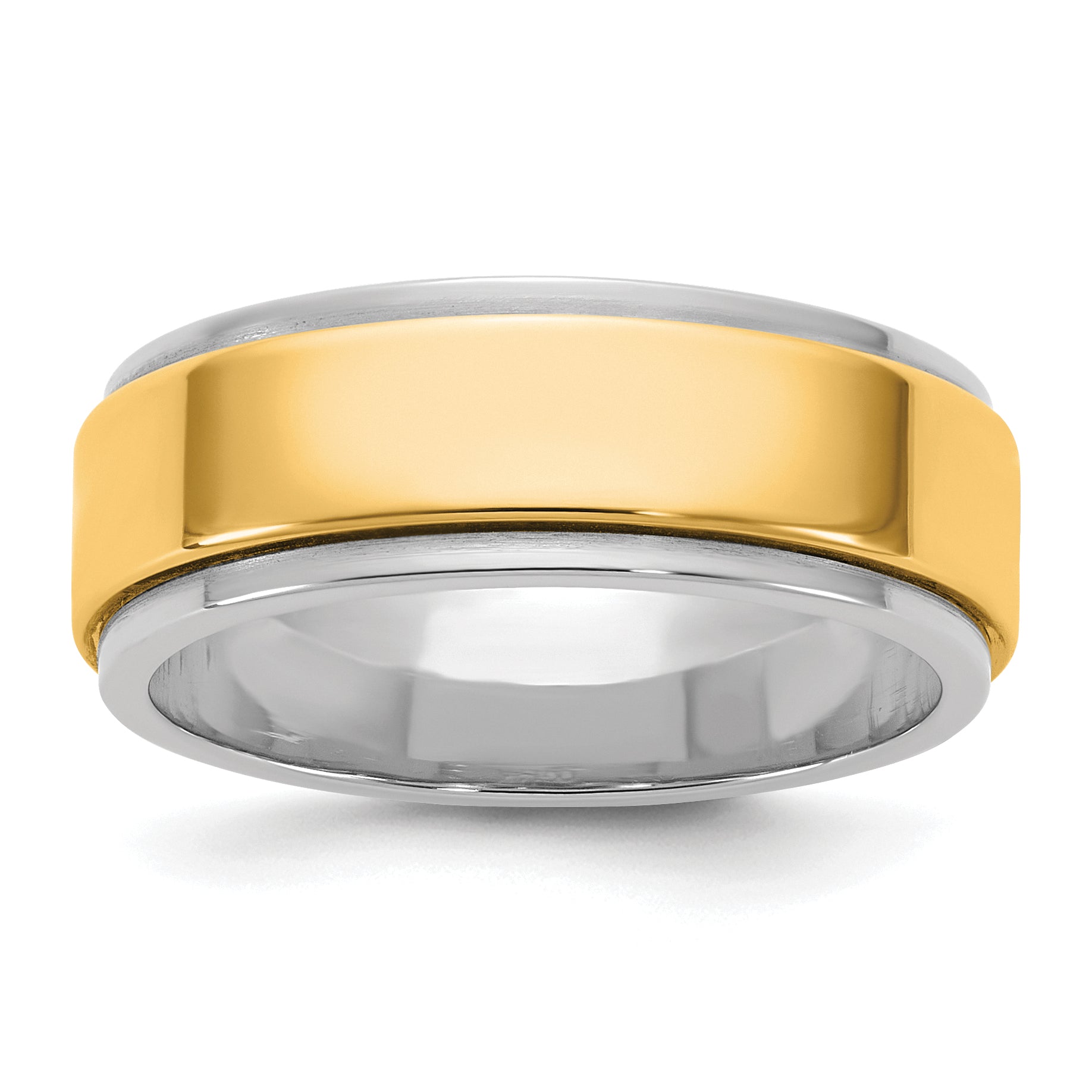 14k Two-Tone W/Y 7mm Step Edge Wedding Band Size 9.5