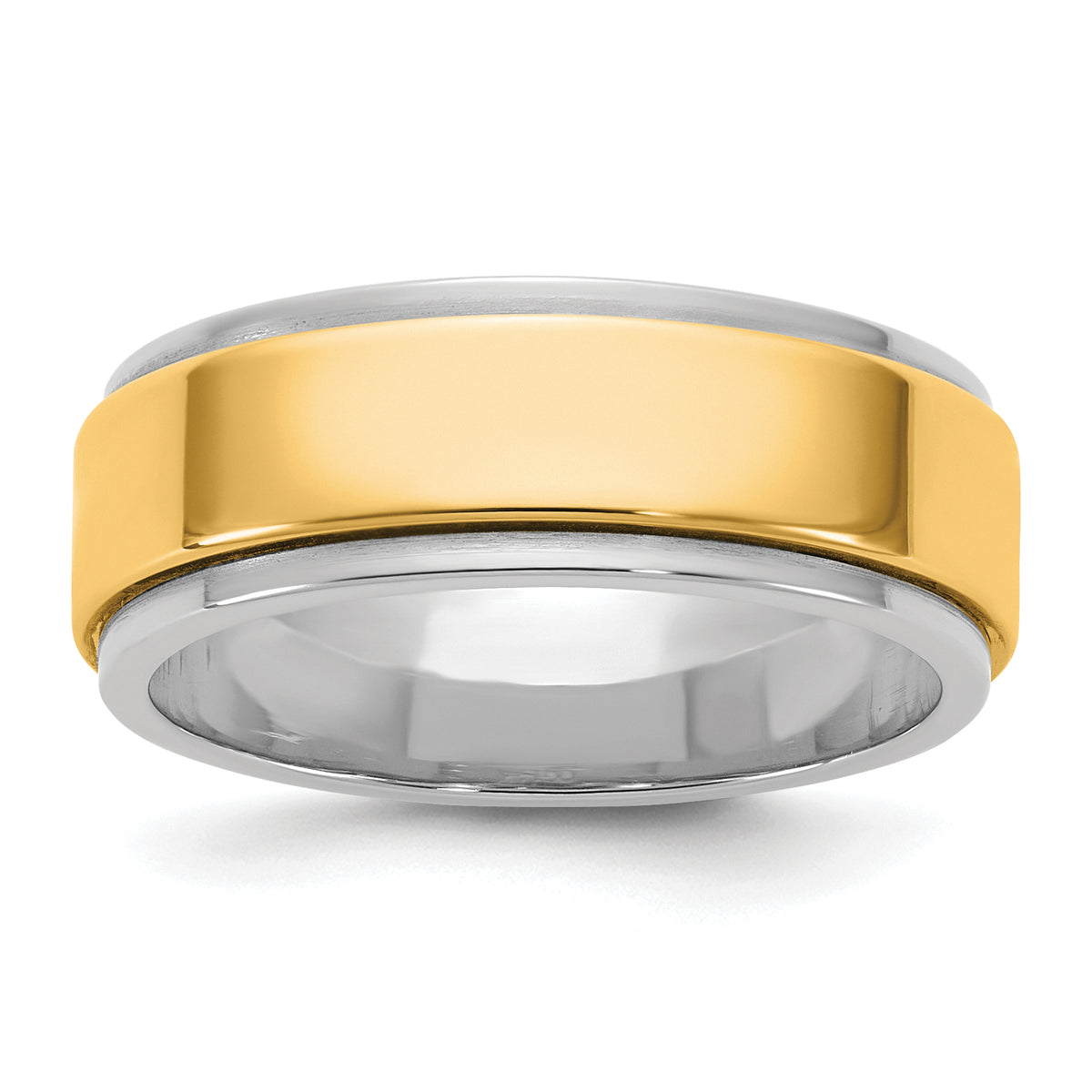 14k Two-Tone W/Y 7mm Step Edge Wedding Band Size 9.5