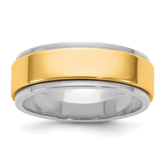 14k Two-Tone W/Y 7mm Step Edge Wedding Band Size 9.5