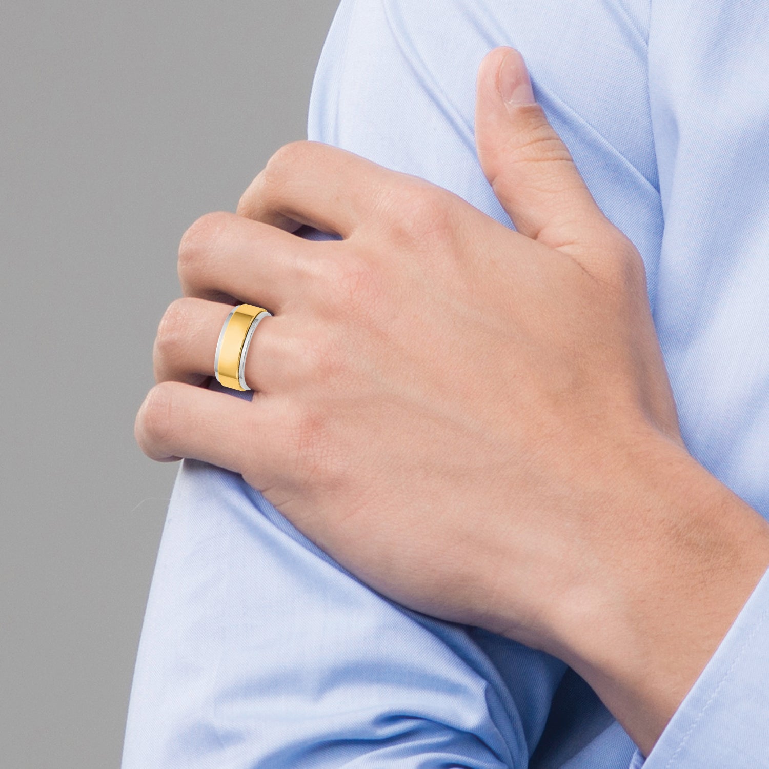 14k Two-Tone White and Yellow Gold 8mm Step Edge Wedding Band