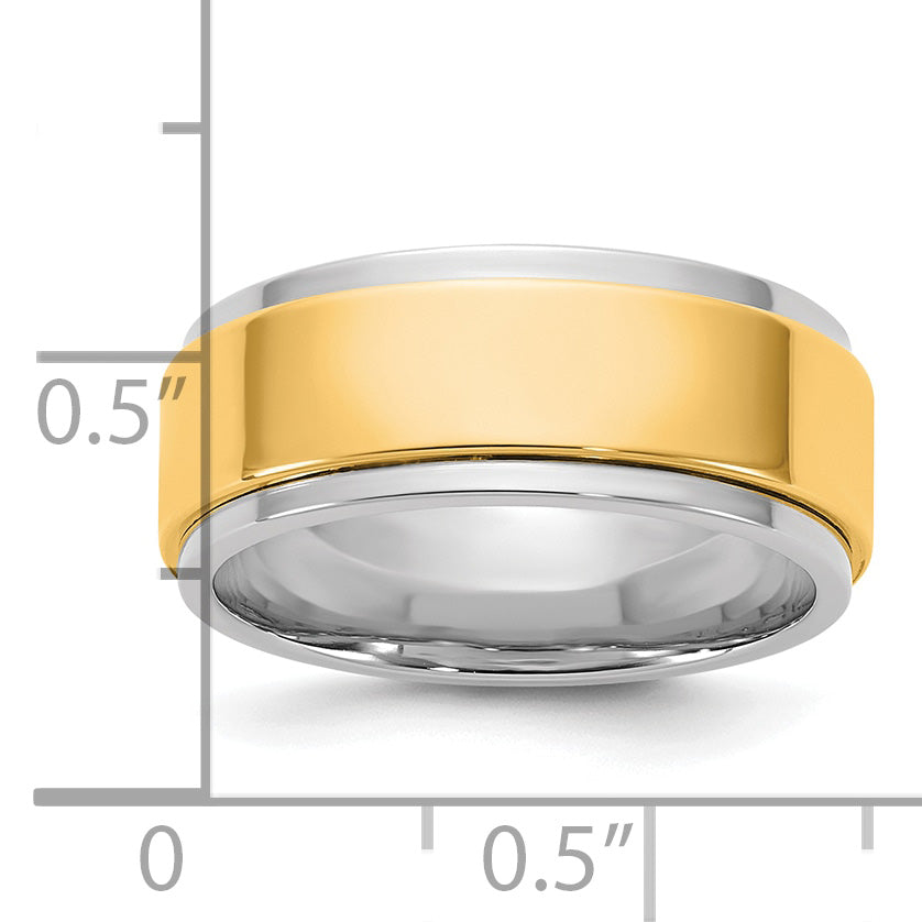 14k Two-Tone W/Y 8mm Step Edge Wedding Band Size 9.5