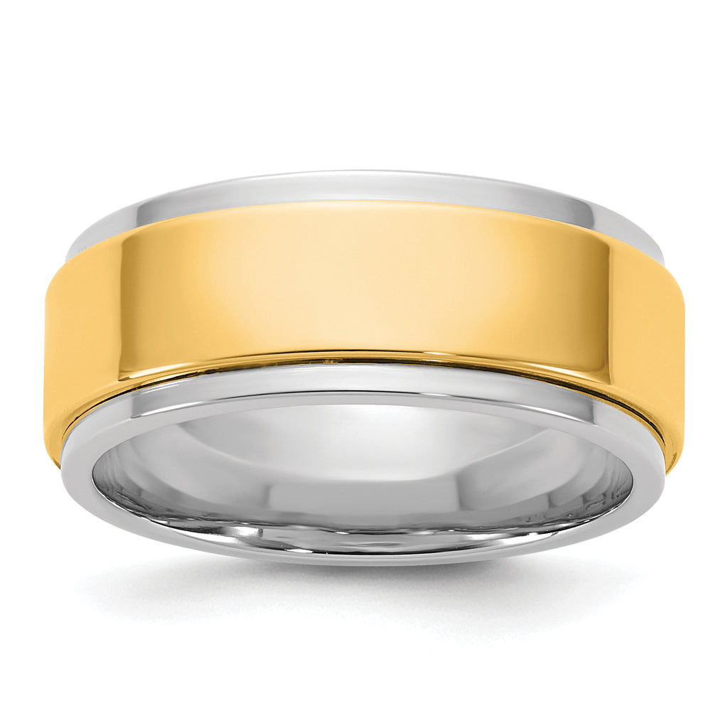 14k Two-Tone White and Yellow Gold 8mm Step Edge Wedding Band