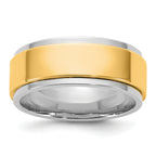 14k Two-Tone White and Yellow Gold 8mm Step Edge Wedding Band