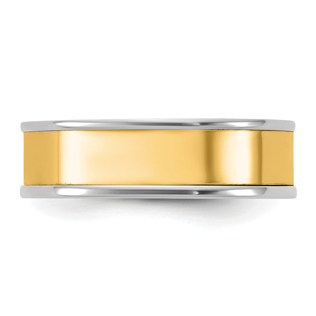 14k Two-Tone White and Yellow Gold 6mm Step Up Flat Edge Wedding Band