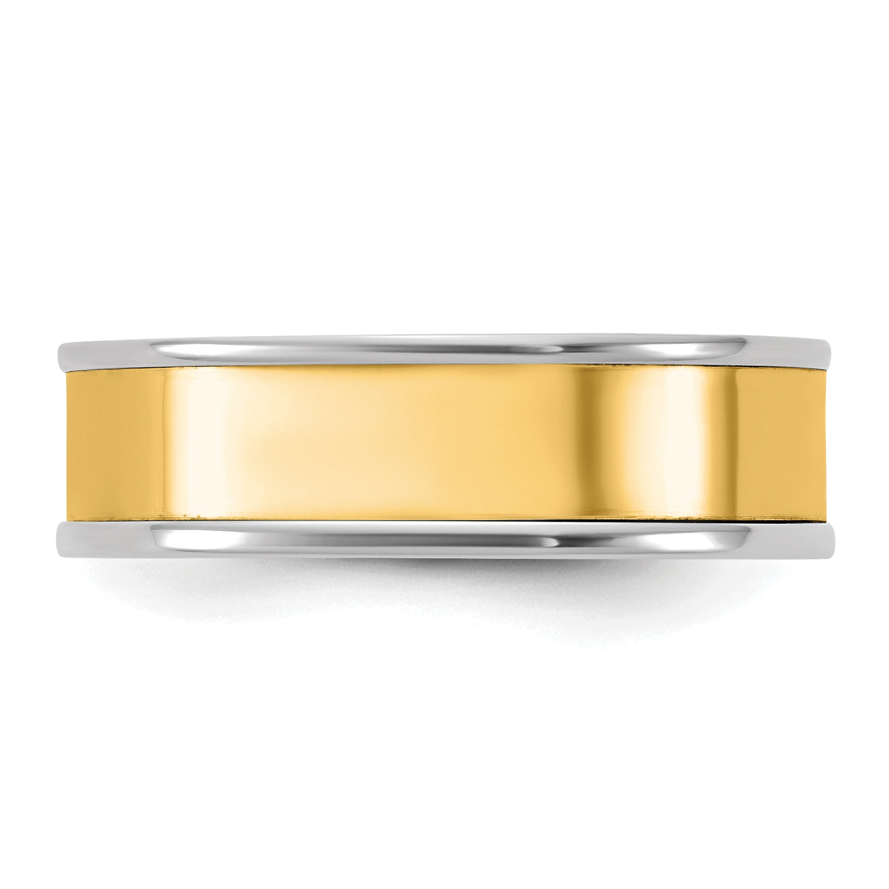 14k Two-Tone White and Yellow Gold 6mm Step Up Flat Edge Wedding Band