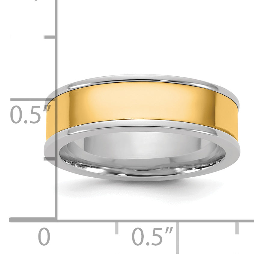 14k Two-Tone White and Yellow Gold 6mm Step Up Flat Edge Wedding Band