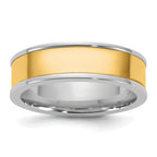 14k Two-Tone White and Yellow Gold 6mm Step Up Flat Edge Wedding Band