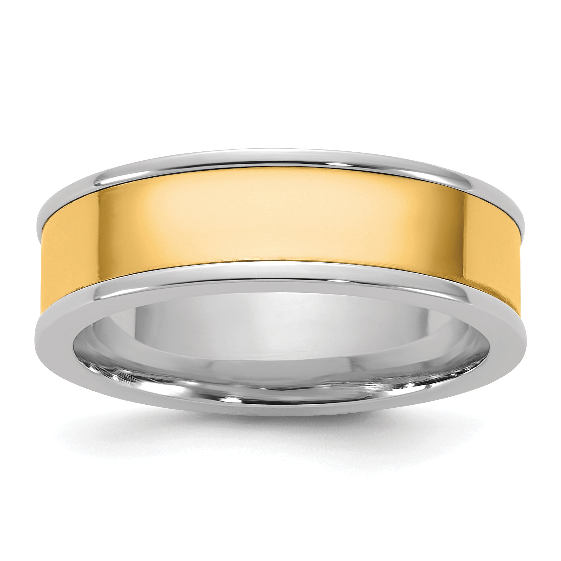 14k Two-Tone White and Yellow Gold 6mm Step Up Flat Edge Wedding Band