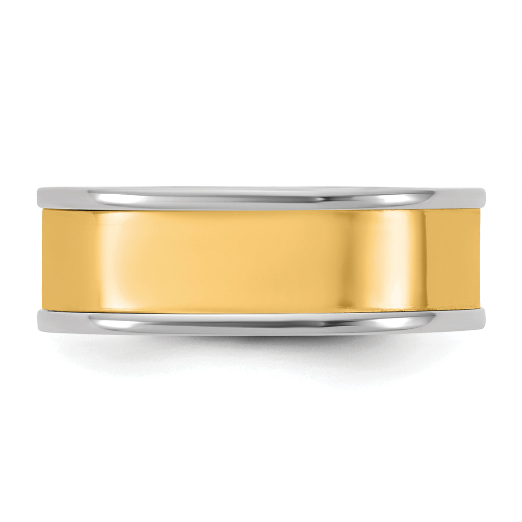 14k Two-Tone W/Y 7mm Step Up Flat Edge Wedding Band Size 9.5