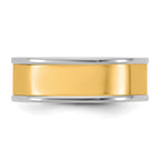 14k Two-Tone W/Y 7mm Step Up Flat Edge Wedding Band Size 9.5