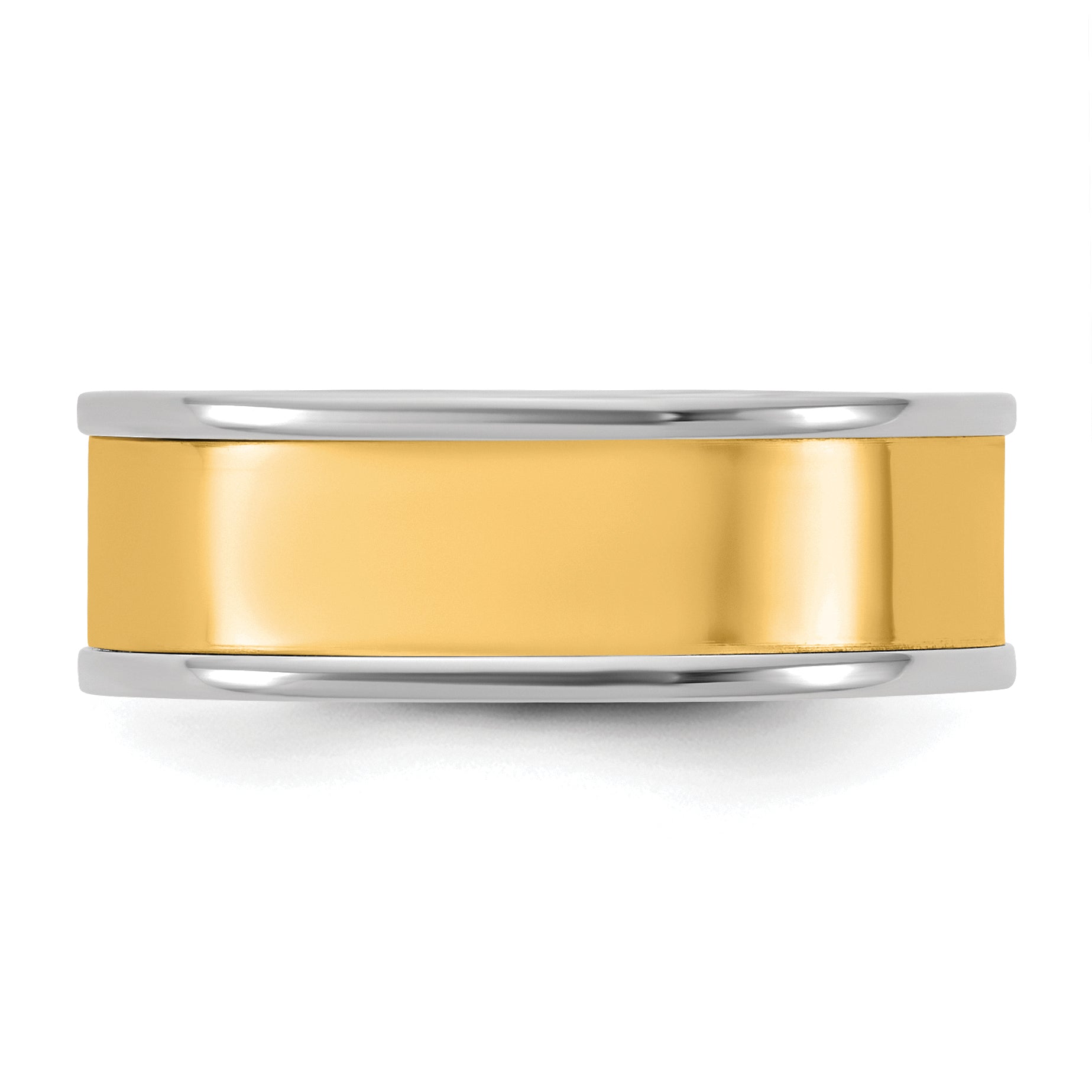 14k Two-Tone W/Y 7mm Step Up Flat Edge Wedding Band Size 9.5